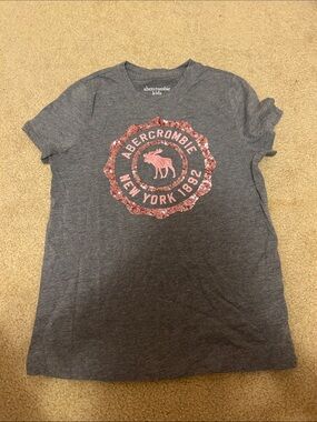 abercrombie kids Charcoal Gray Tee with Pink Sequin Crest